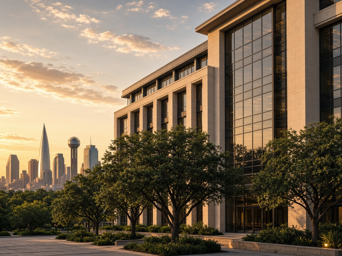 Modern Dallas commercial office building in a Texas setting