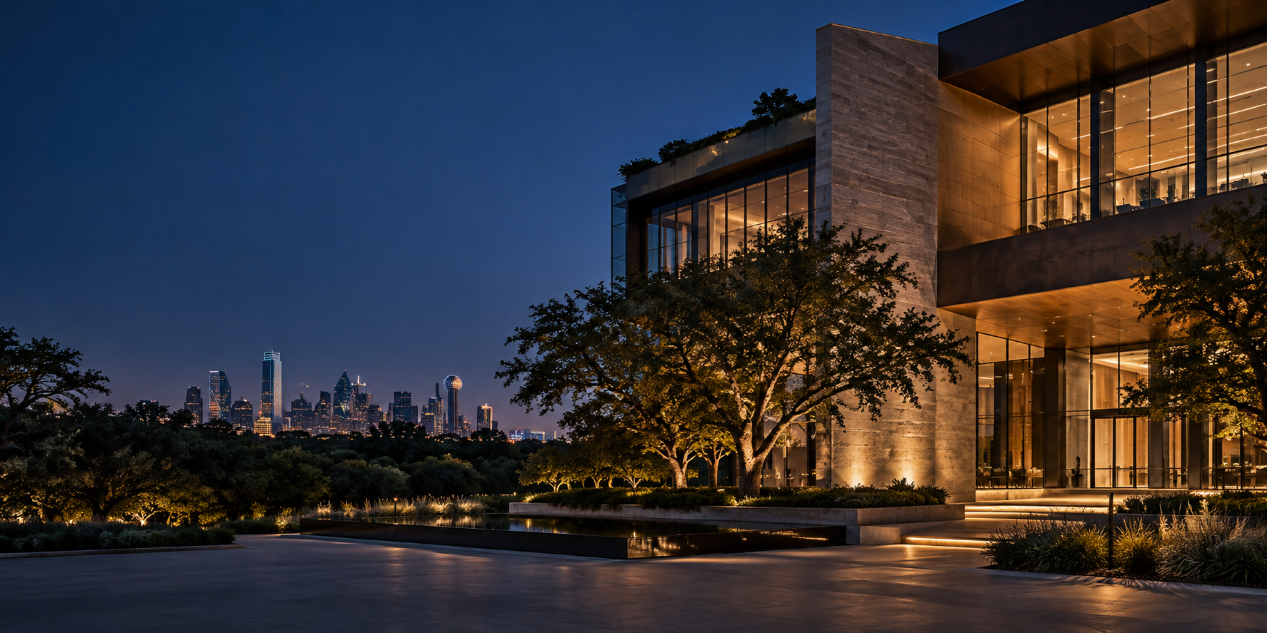 Dallas commercial development at blue hour