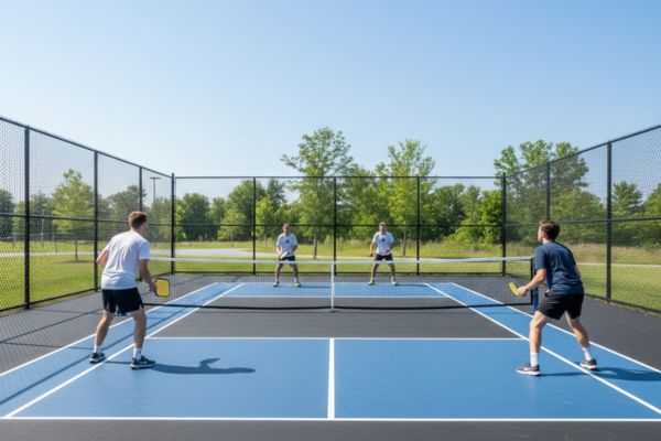 group of men playing outdoor pickleball court installation