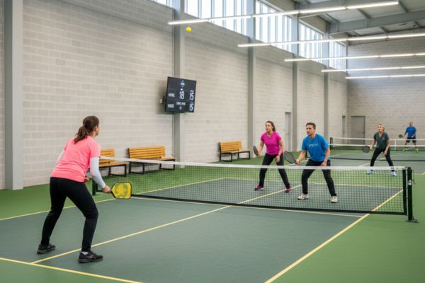 “Indoor pickleball courts designed for consistent play, comfort, and performance. “Indoor pickleball courts designed for consistent play, comfort, and performance.
