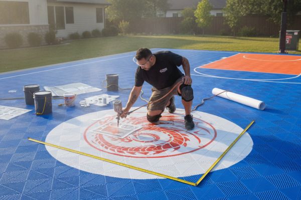 man customizing the basketball court man customizing the basketball court