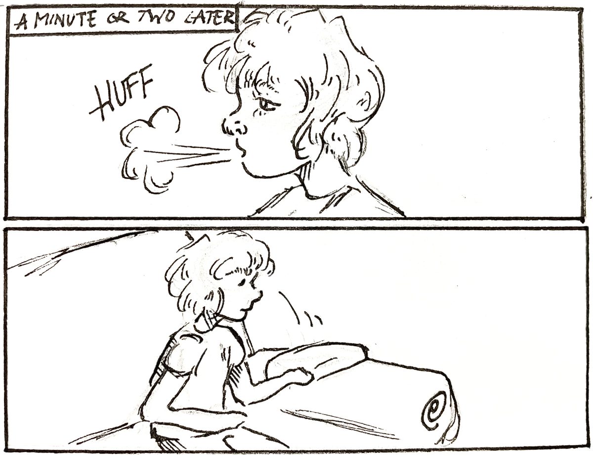 A minute or two later, child calms down and gets back to it