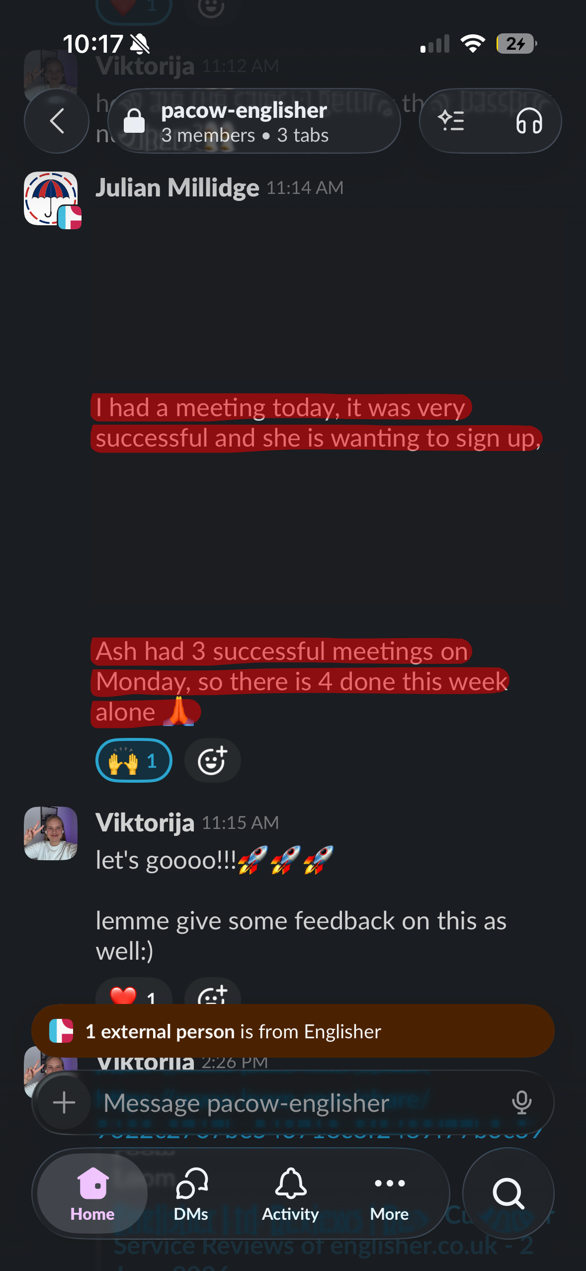 Client message screenshot