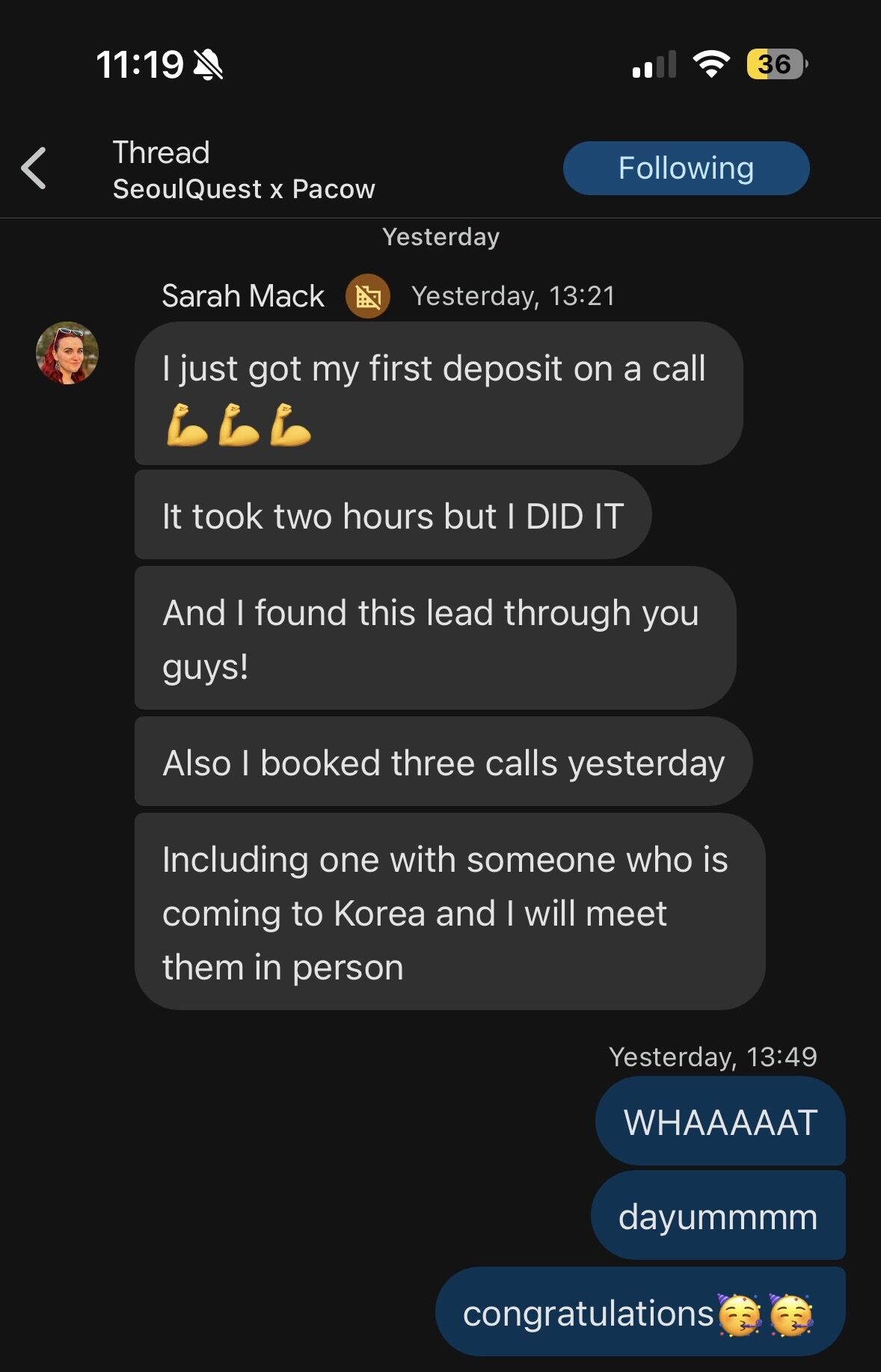 Client message screenshot