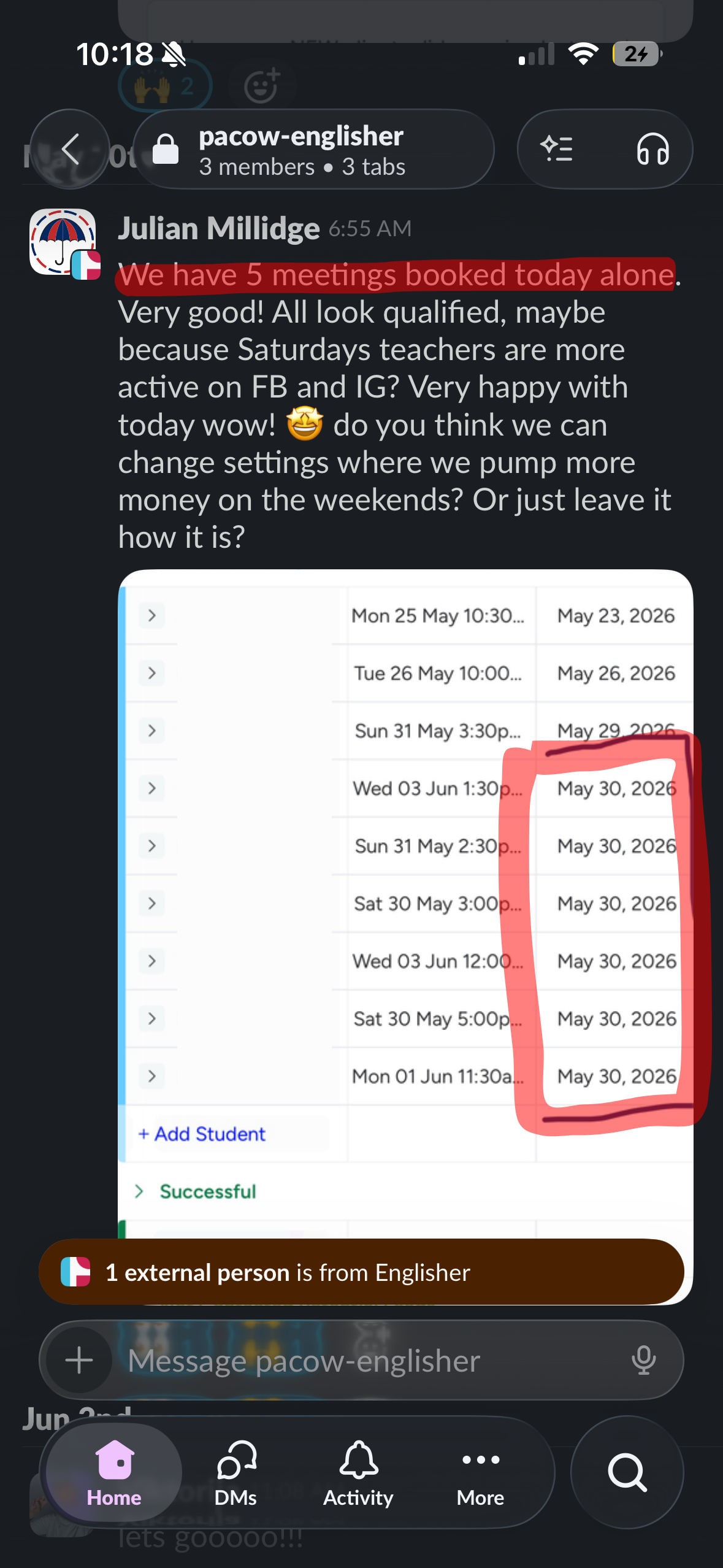 Client message screenshot