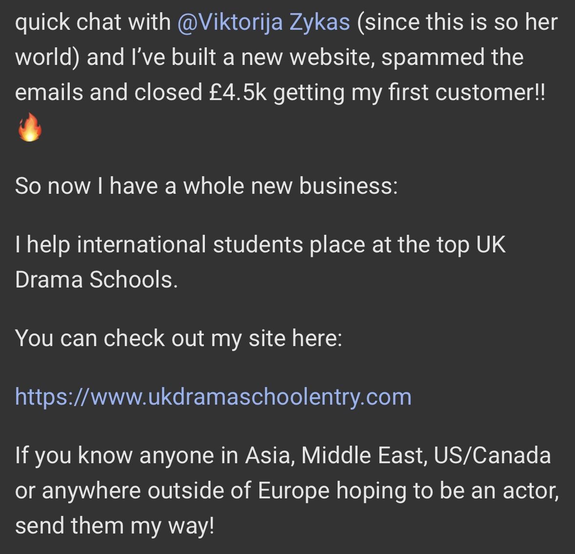 Client message screenshot