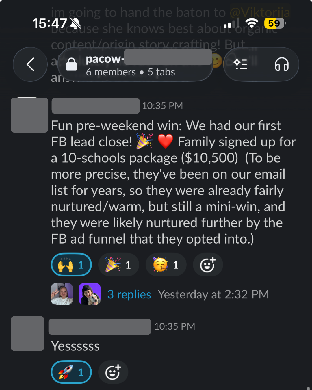 Client message screenshot
