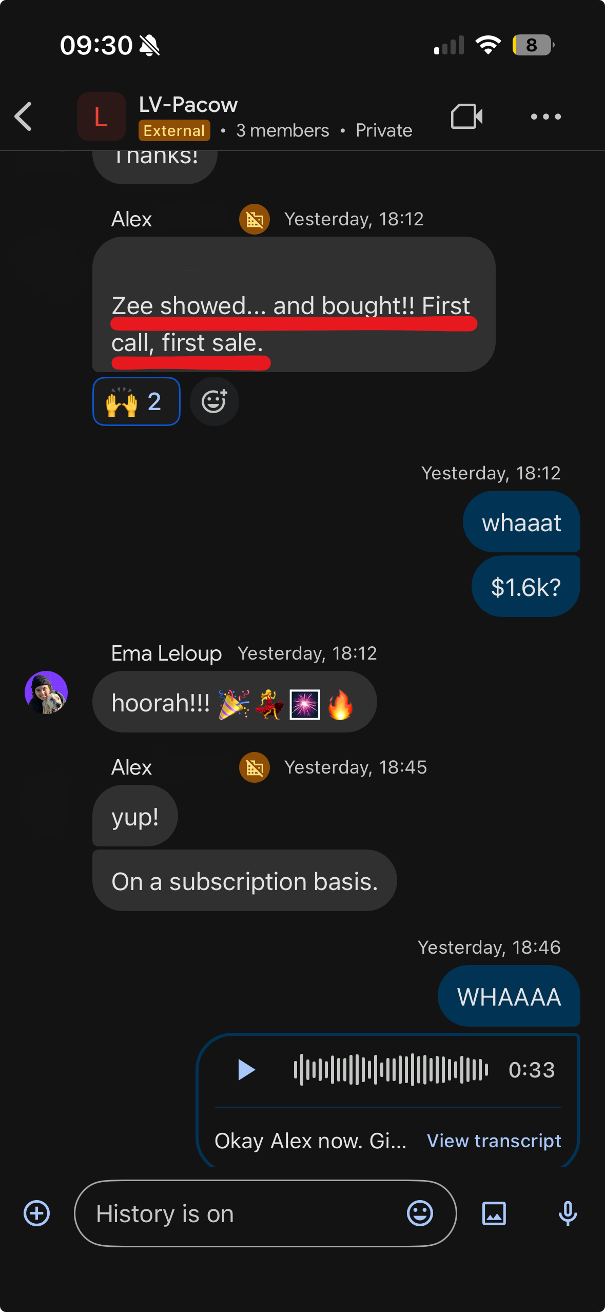 Client message screenshot