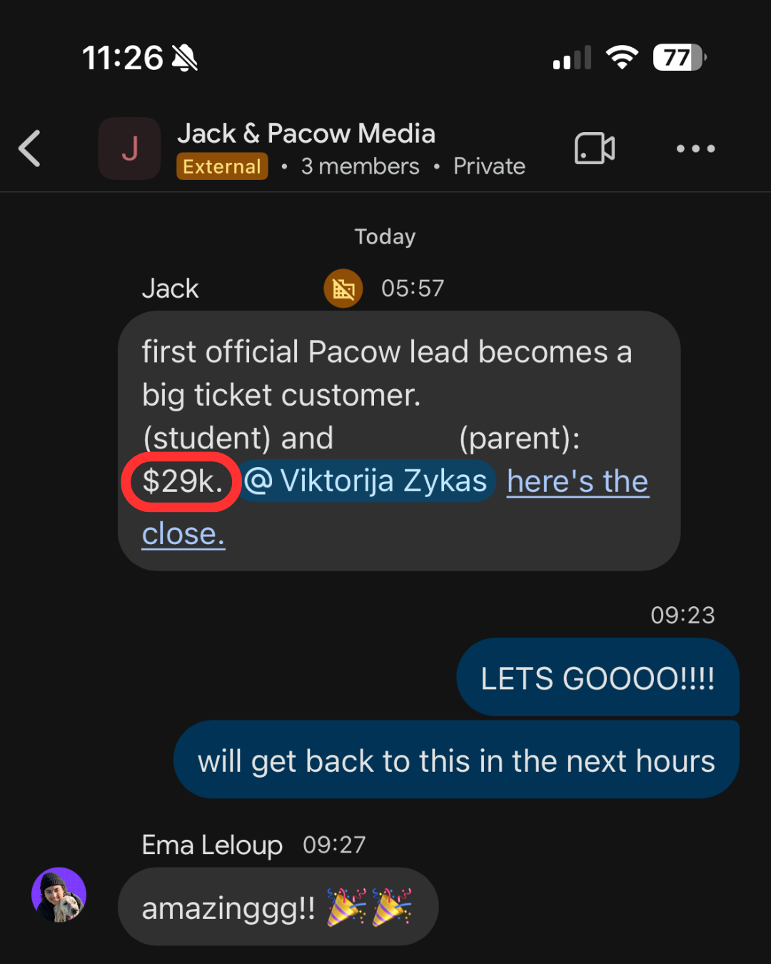 Client message screenshot