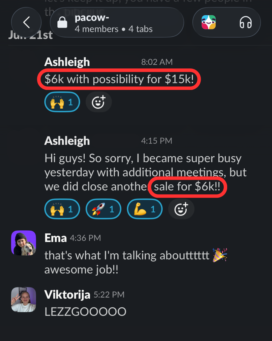 Client message screenshot