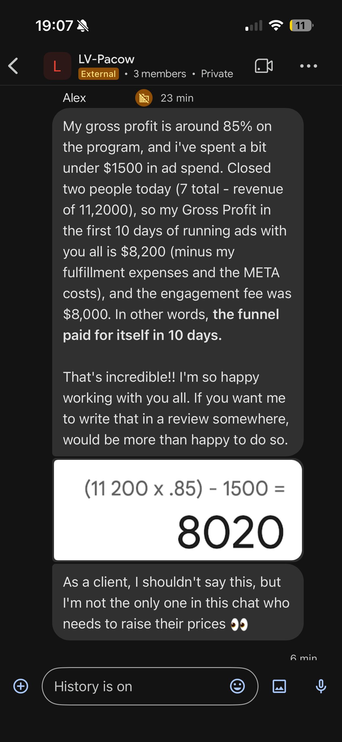 Client message screenshot