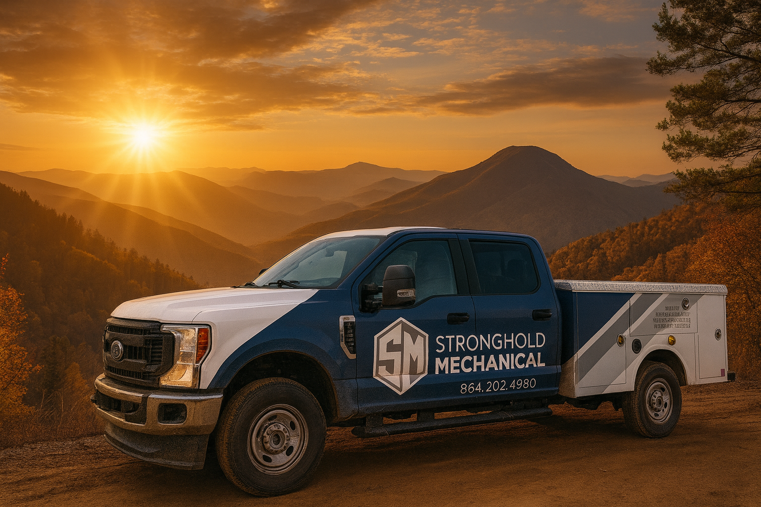 Stronghold Mechanical technician servicing a residential air conditioning unit in Upstate South Carolina