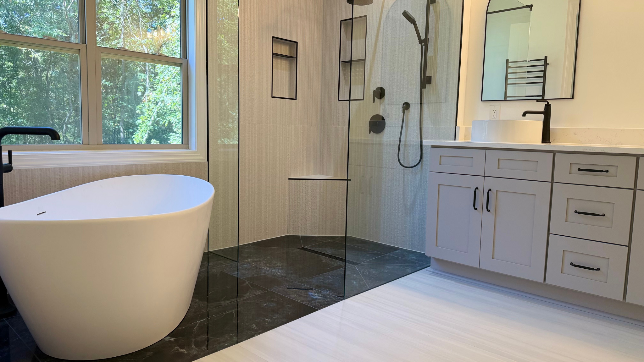 Completed bathroom remodeling project by JR Remodeling