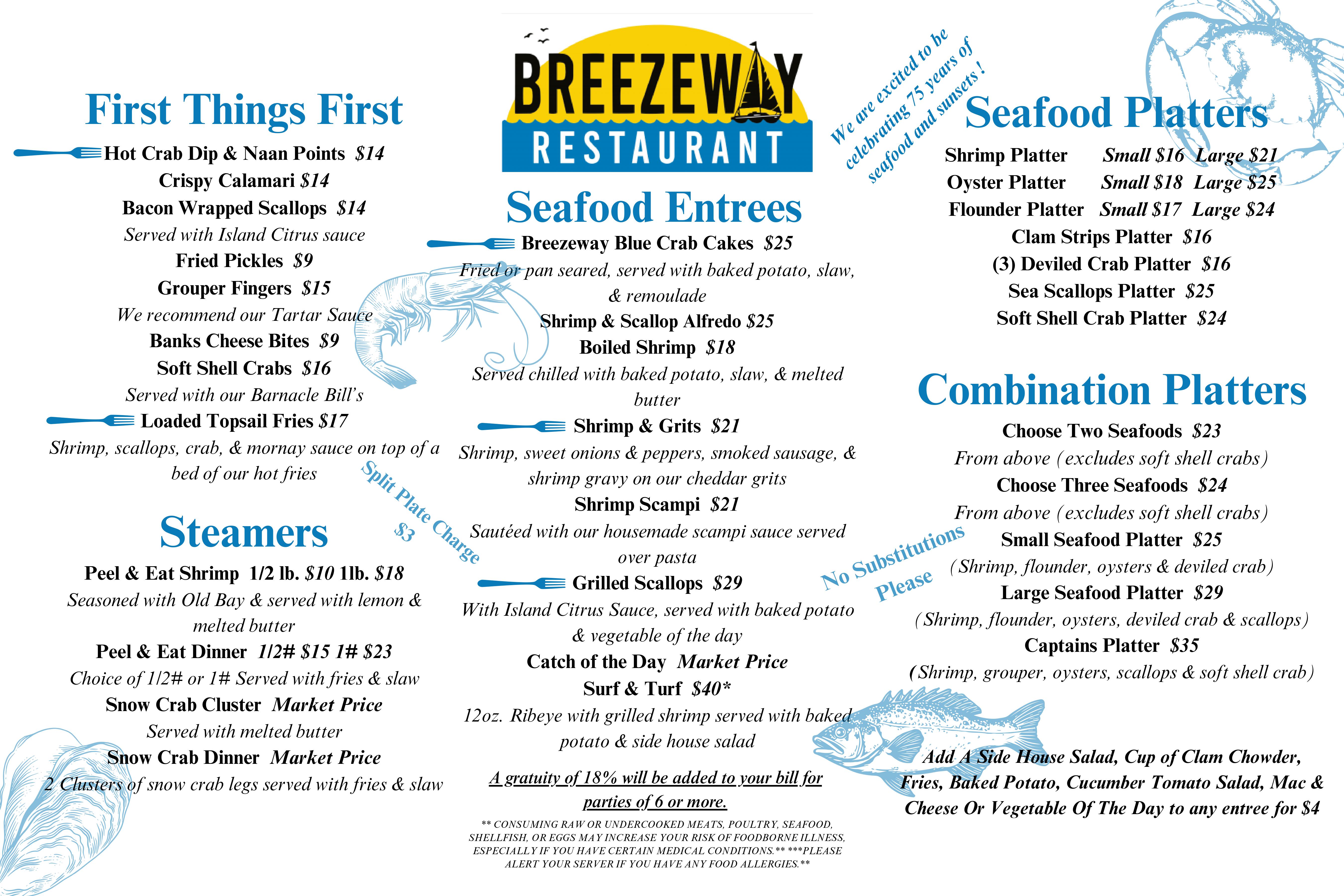 Breezeway Restaurant menu
