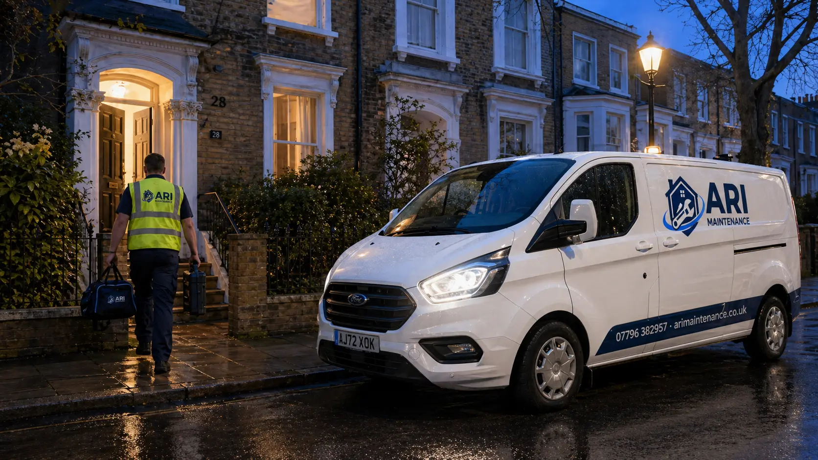 ARI Maintenance emergency plumber attending a burst pipe in London