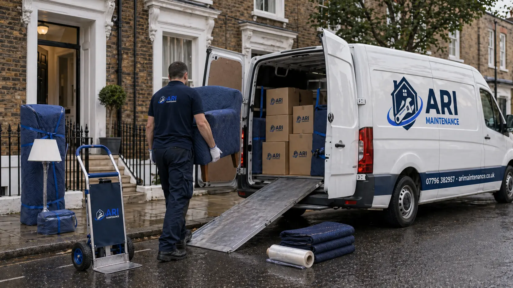 ARI Maintenance removals service loading a van in London (in Hackney context)