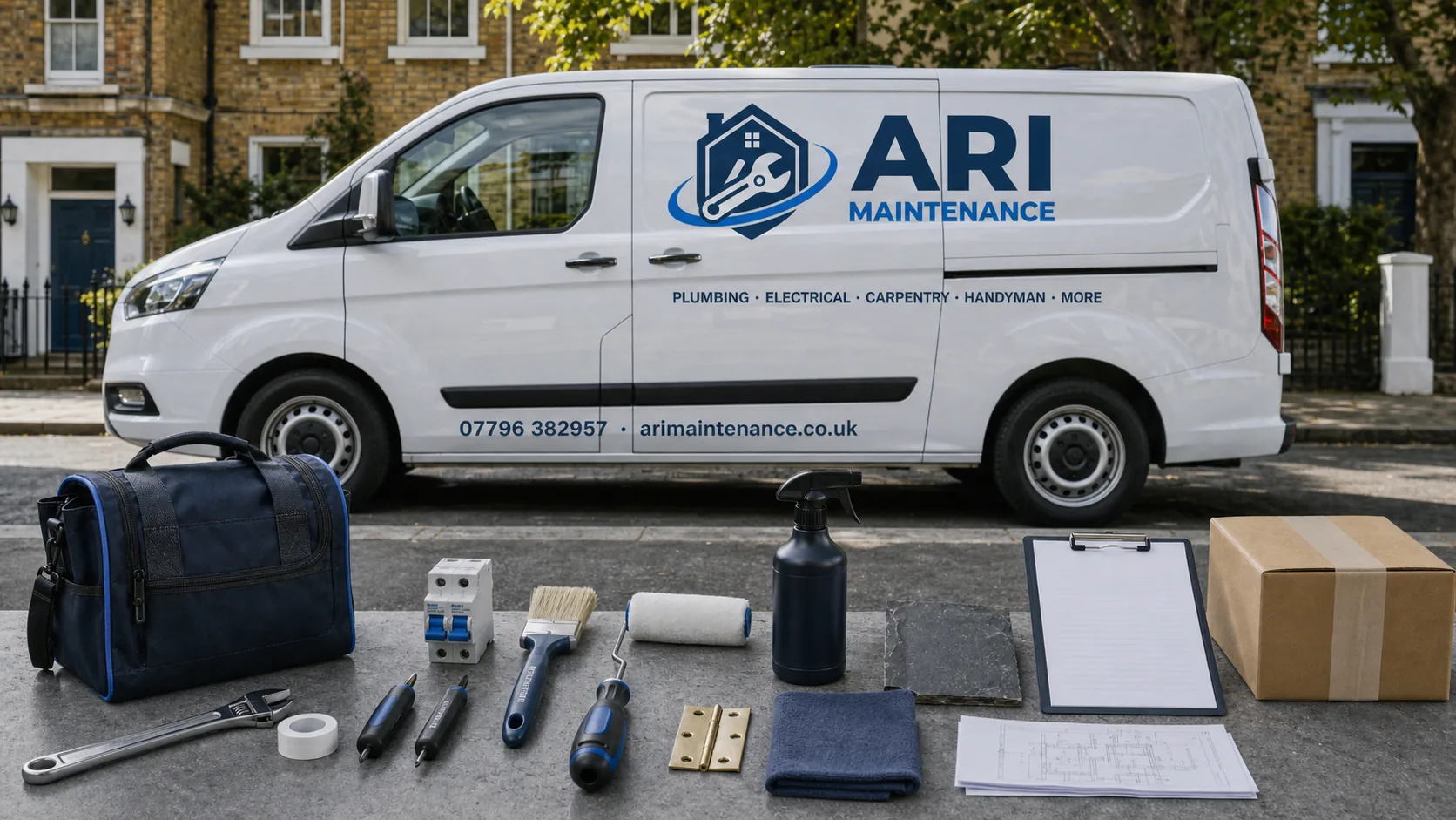 ARI Maintenance tradesman with branded workwear beside a service van in London