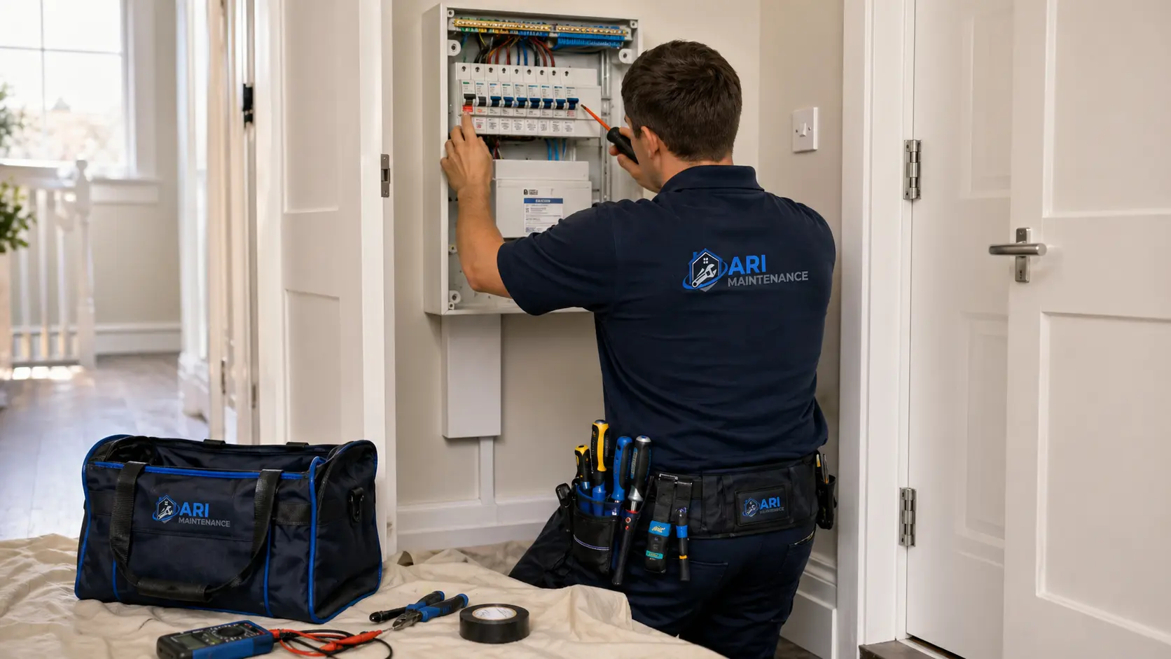 ARI Maintenance electrician installing a consumer unit in a London property