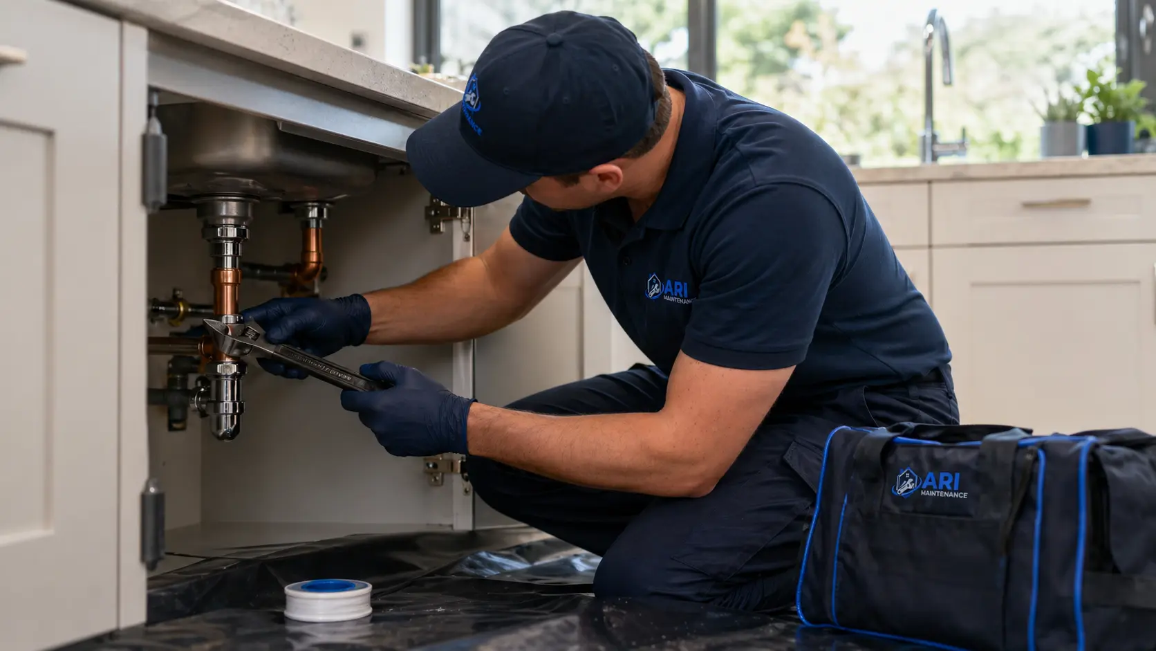 Plumber working in a London property (in Hackney context)