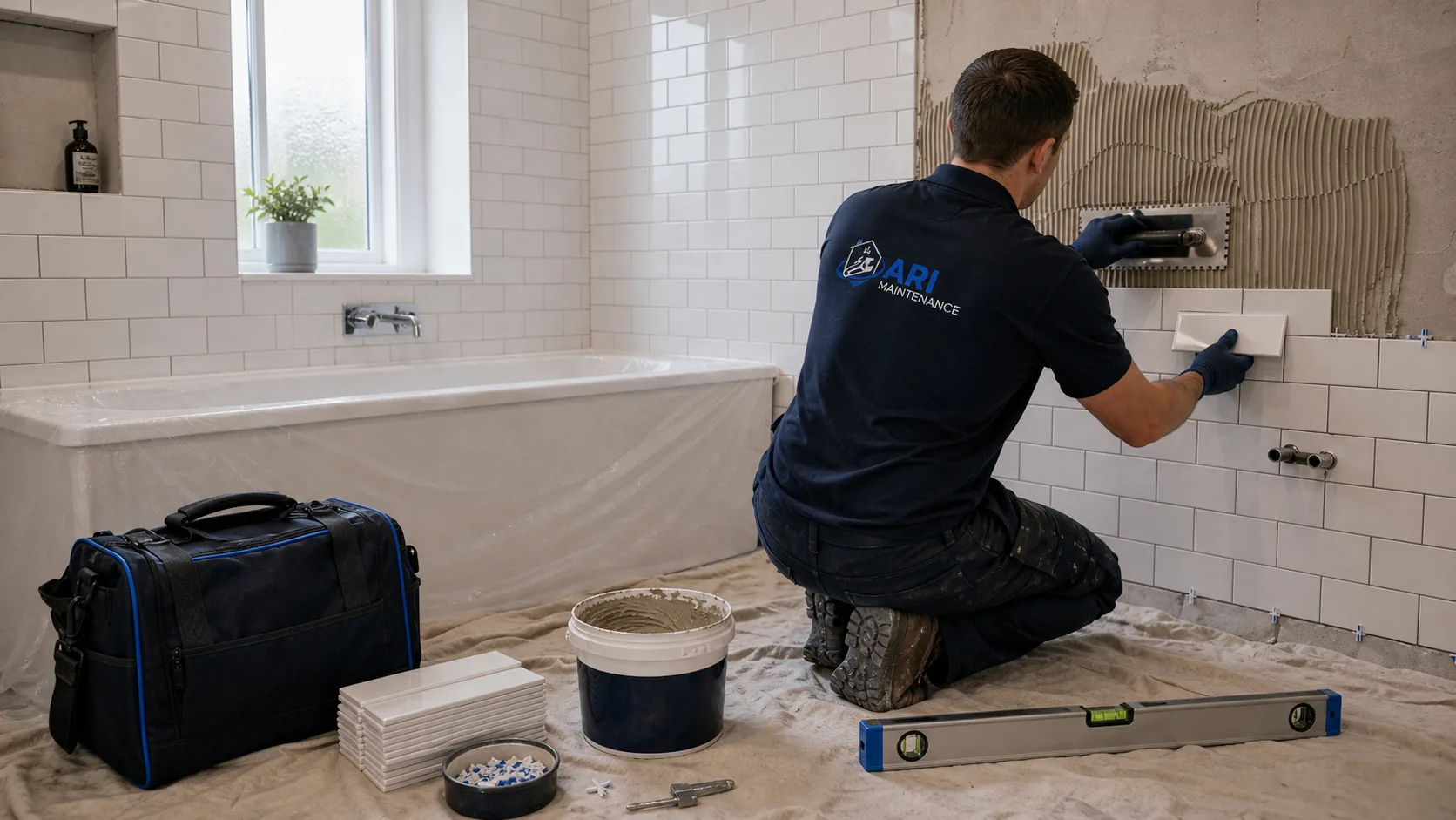 ARI Maintenance tradesman working on a bathroom refurbishment in London
