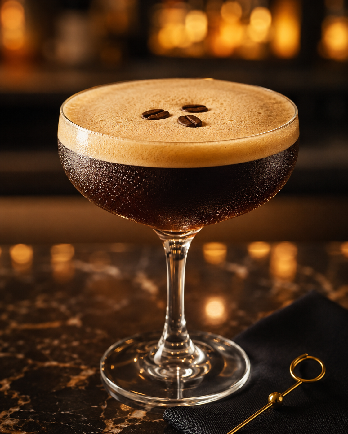 Espresso martini with coffee bean garnish
