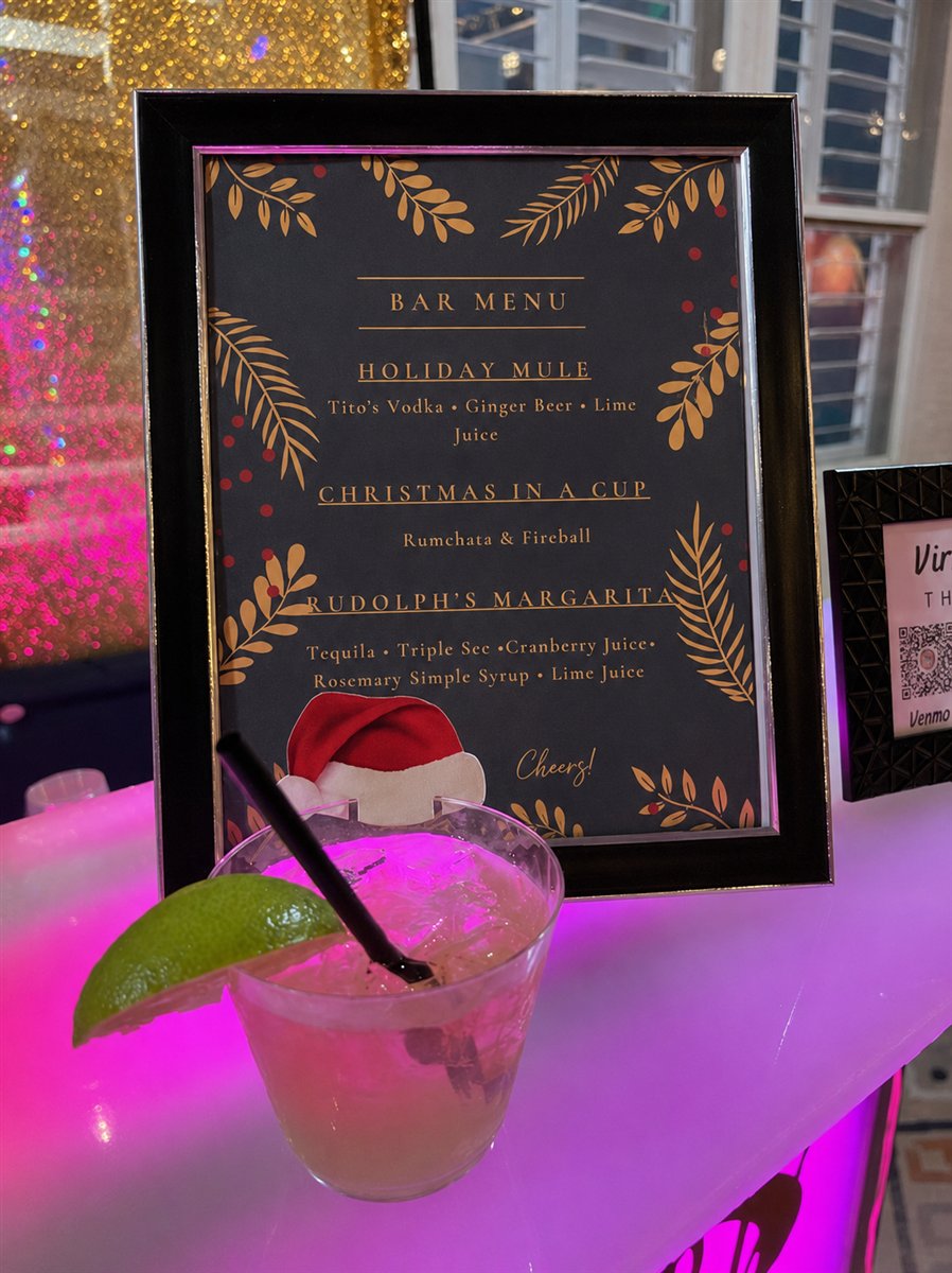 Custom holiday cocktail menu at an event