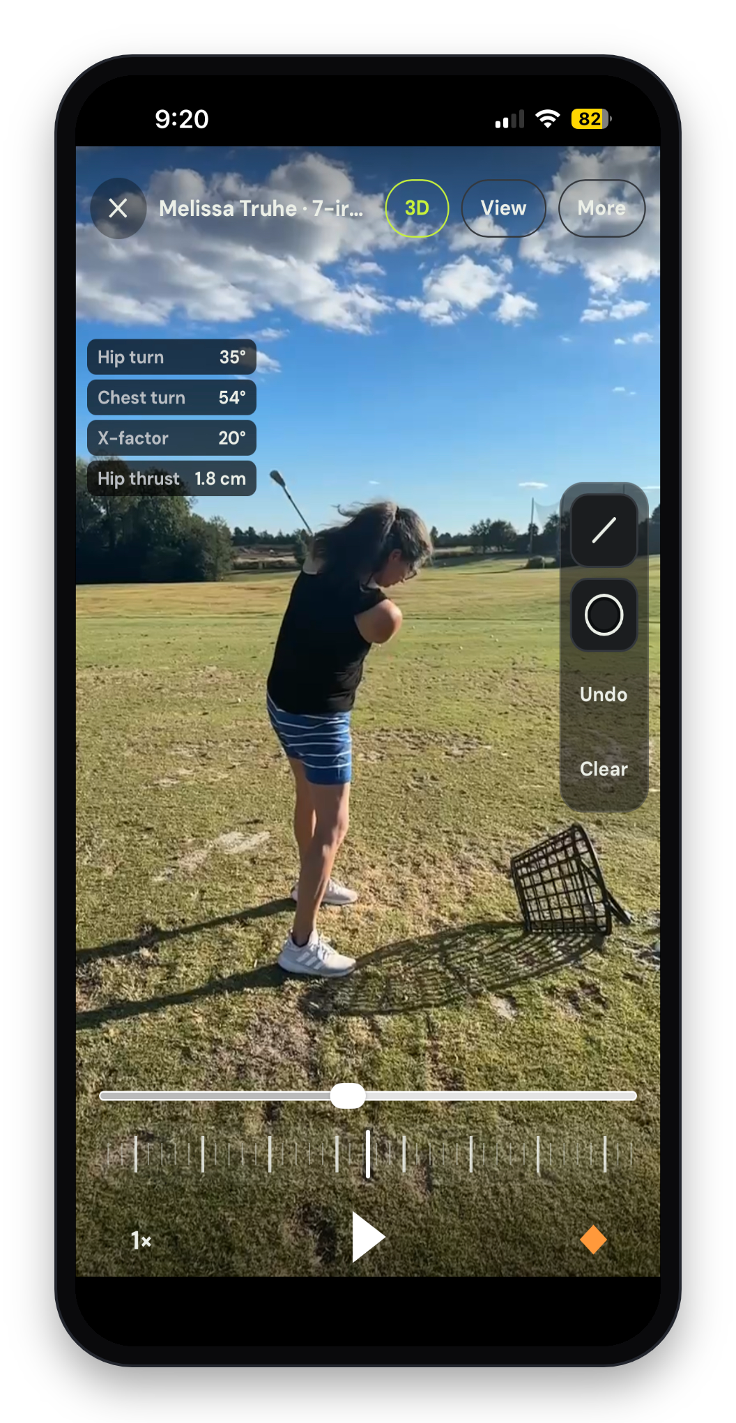 Swing analyzer with drawing tools and frame-by-frame playback