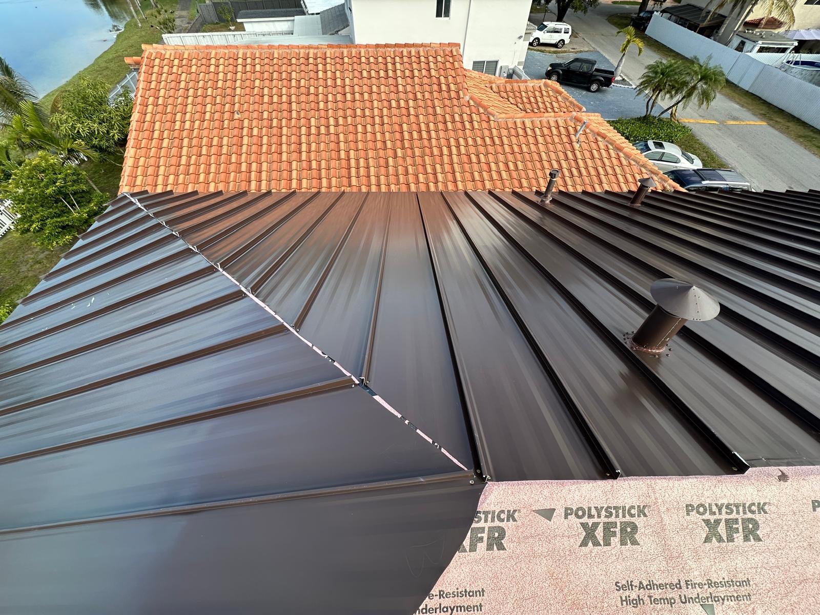 Metal roof panels installed on a South Florida home