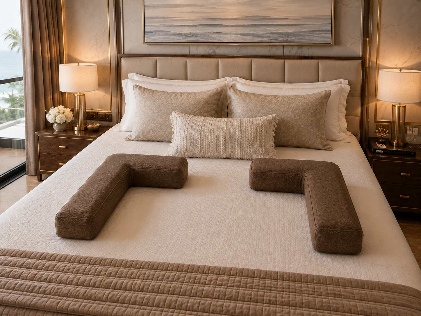 Cradle pillows arranged on a bed