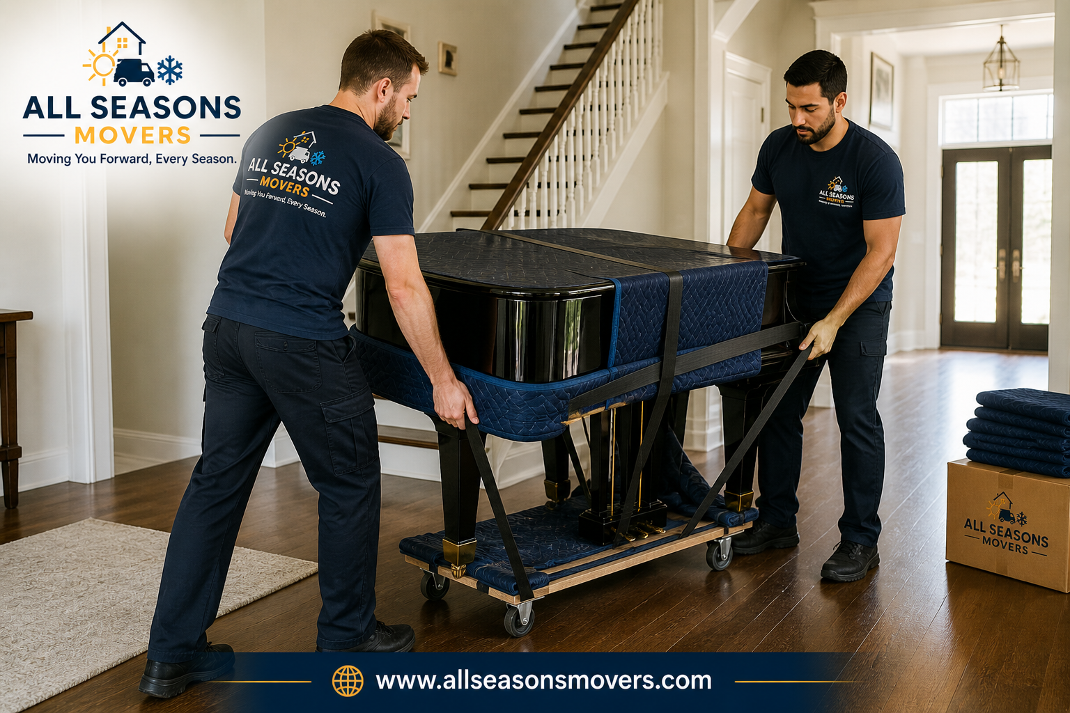 movers shifting baby piano