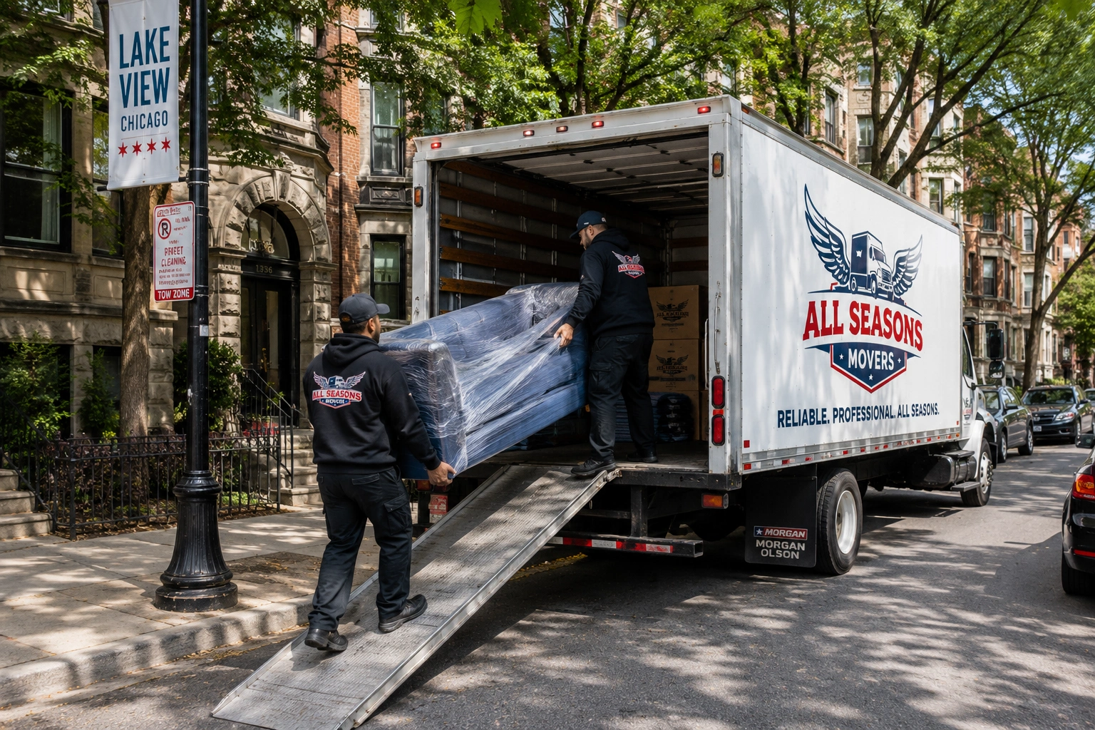 Movers moving a office furniture
