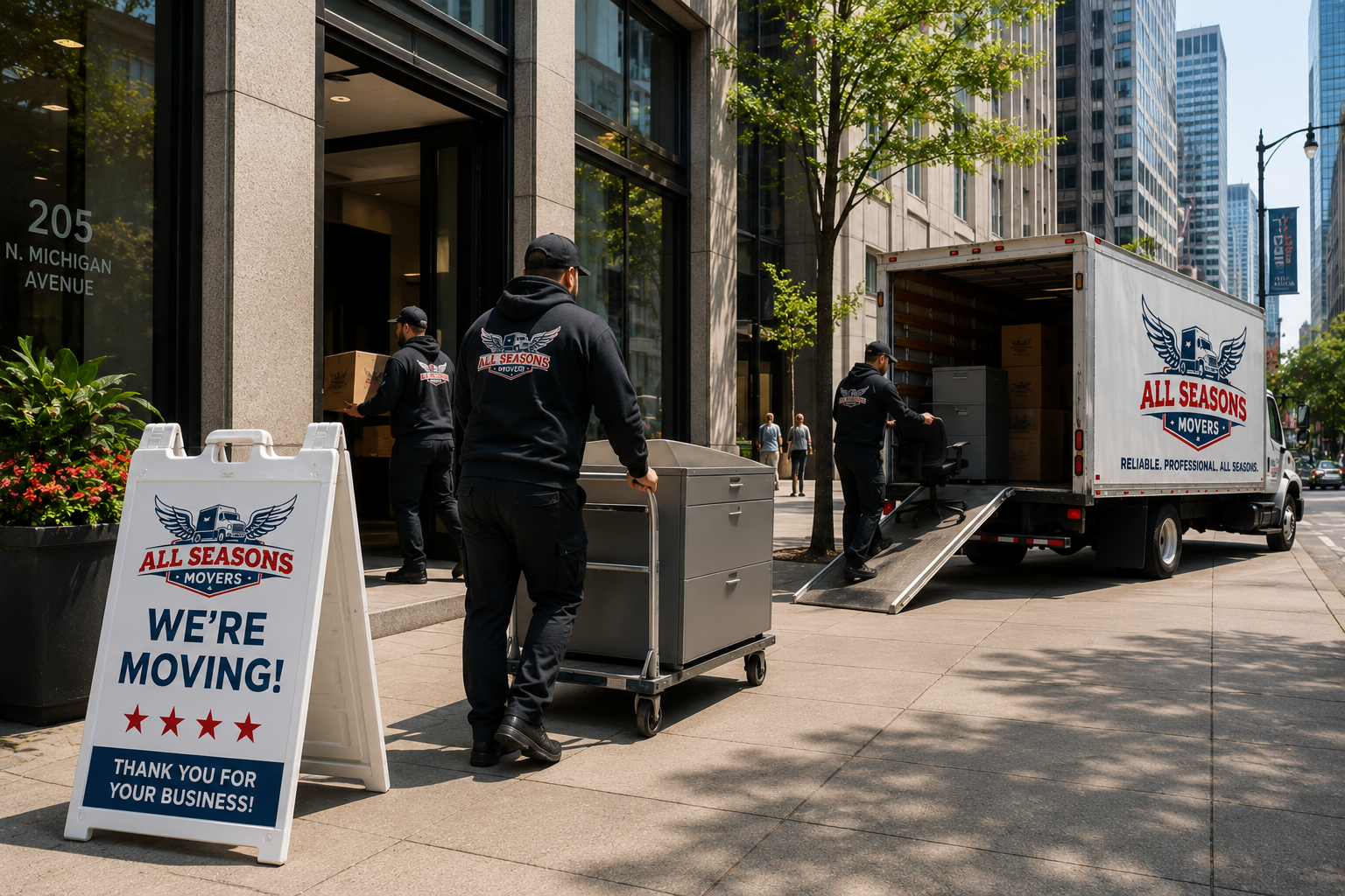 movers working at business relocation site