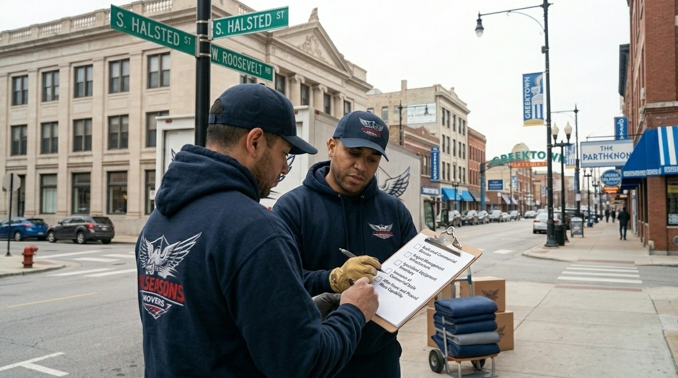 commercial movers moving company filling the moving checklist for chicago moving