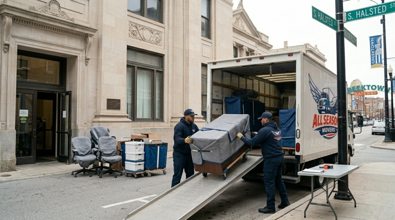 commercial office moving in a truck in chicago