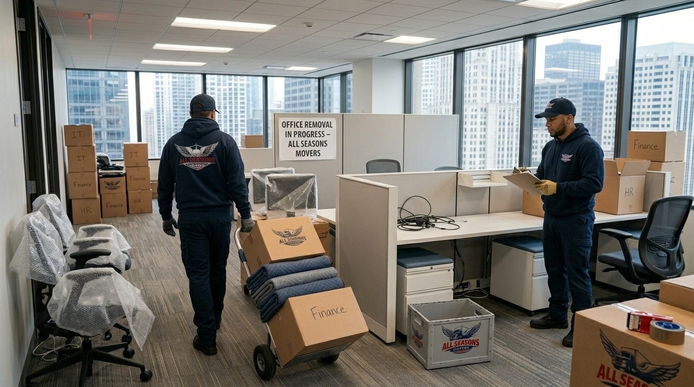 commercial moving company in chicago relocating packaging boxes