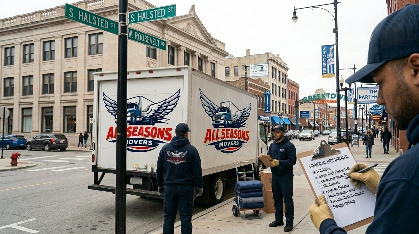 commercial mover company filling checklist in chicago while moving