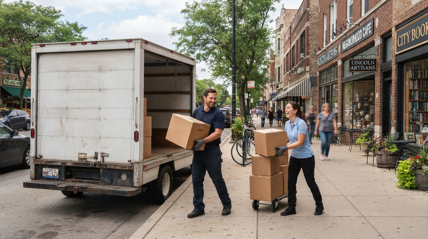 All Seasons Movers crew loading a truck in Lincoln Square Chicago