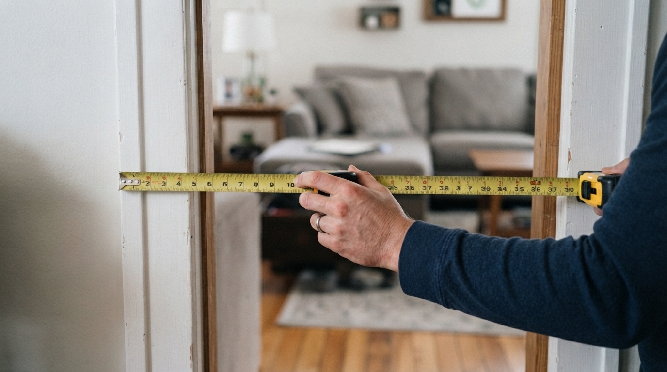 Measuring a doorway before moving a couch through it