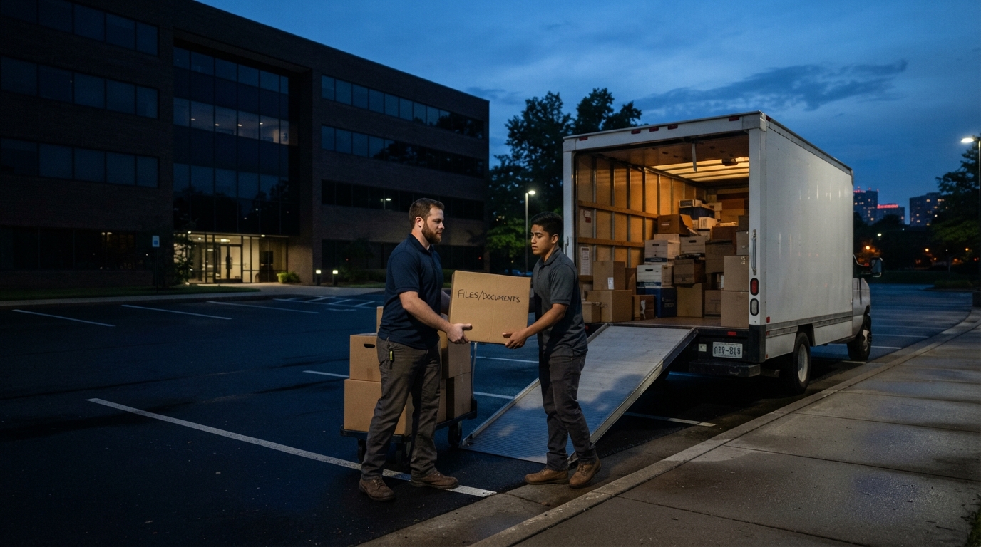 Movers loading a truck during an after hours office move