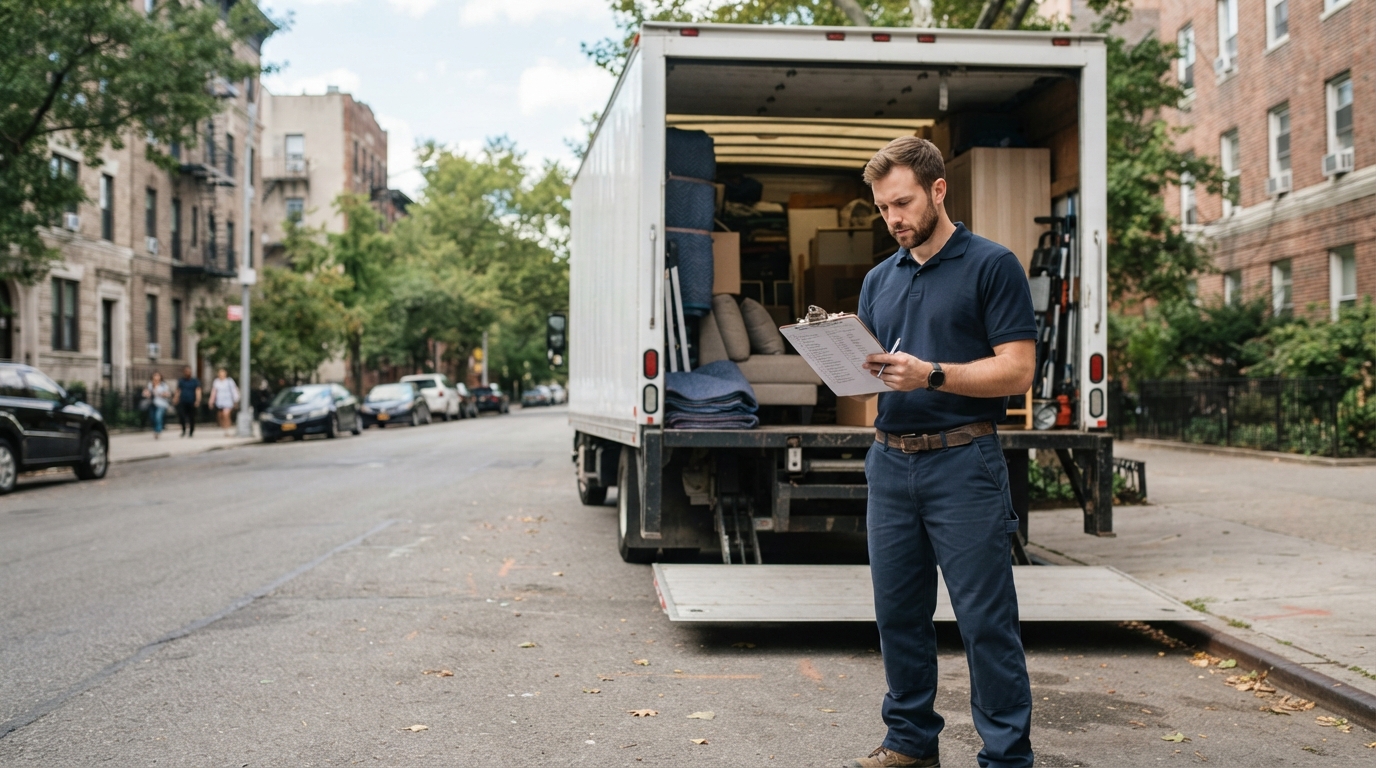 Mover reviewing a moving estimate for a Chicago local move