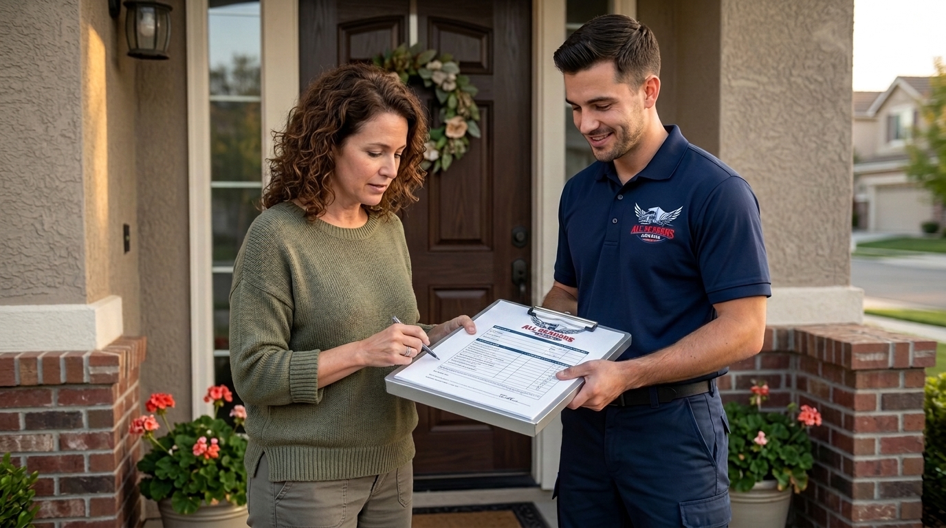 All Seasons Movers reviewing a written moving estimate with a customer