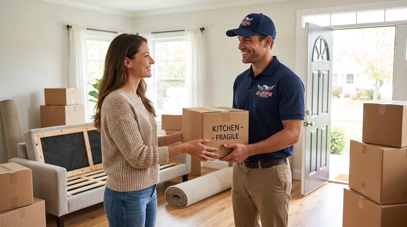Customer helping an All Seasons Movers team member during an organized hourly move