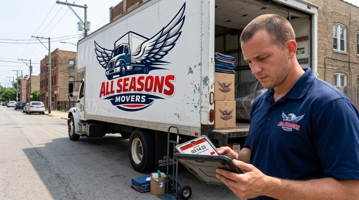 All Seasons Movers tracking time during an hourly Chicago move