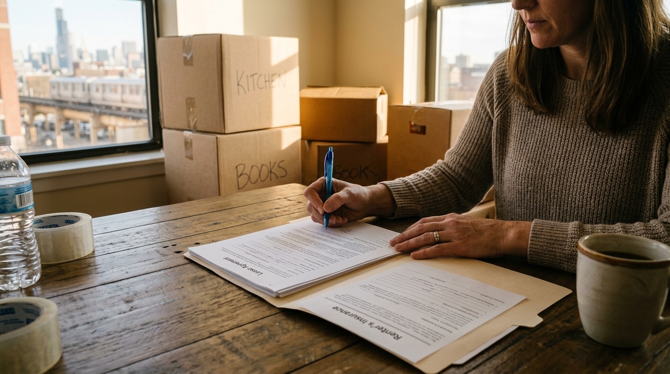 New Chicago resident handling move in paperwork after relocating
