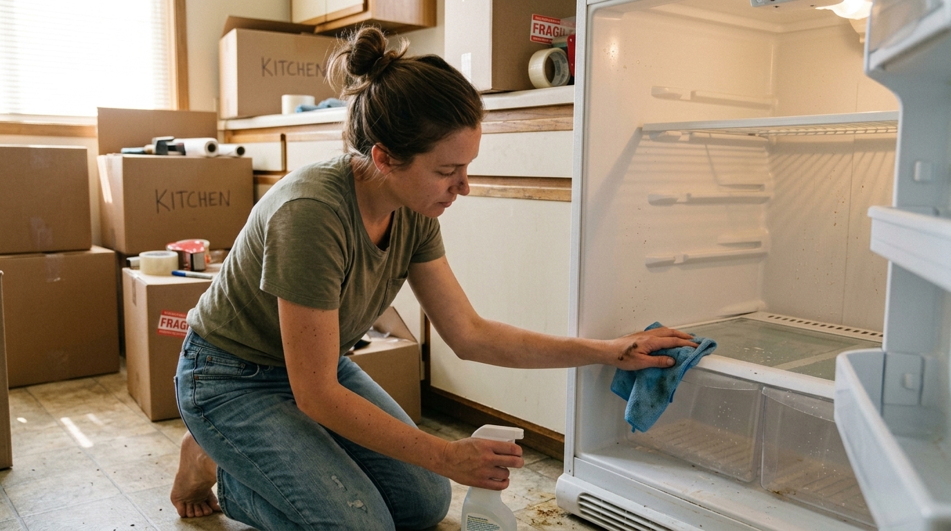 Preparing a refrigerator before Chicago movers arrive to load it