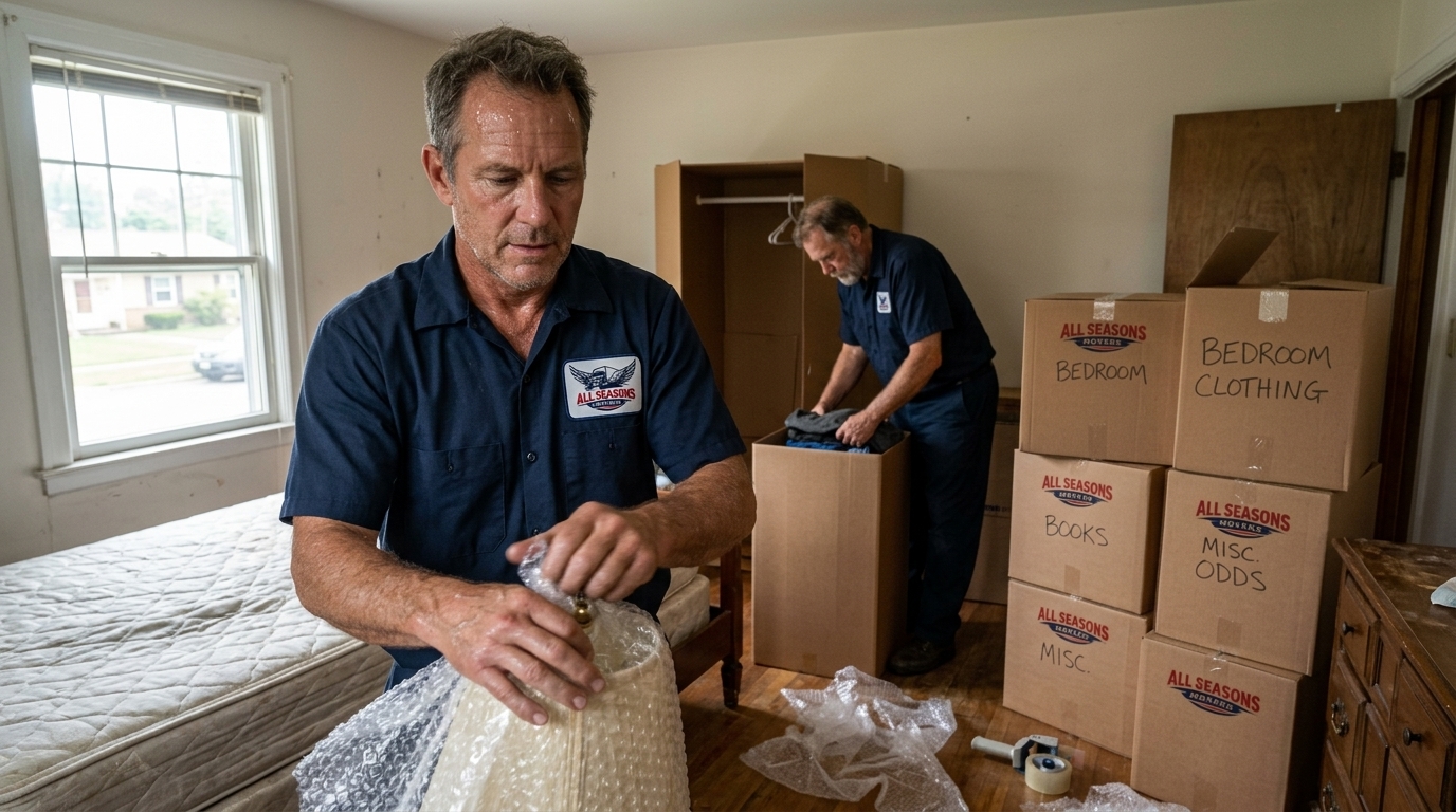 Movers providing full service packing throughout a household move