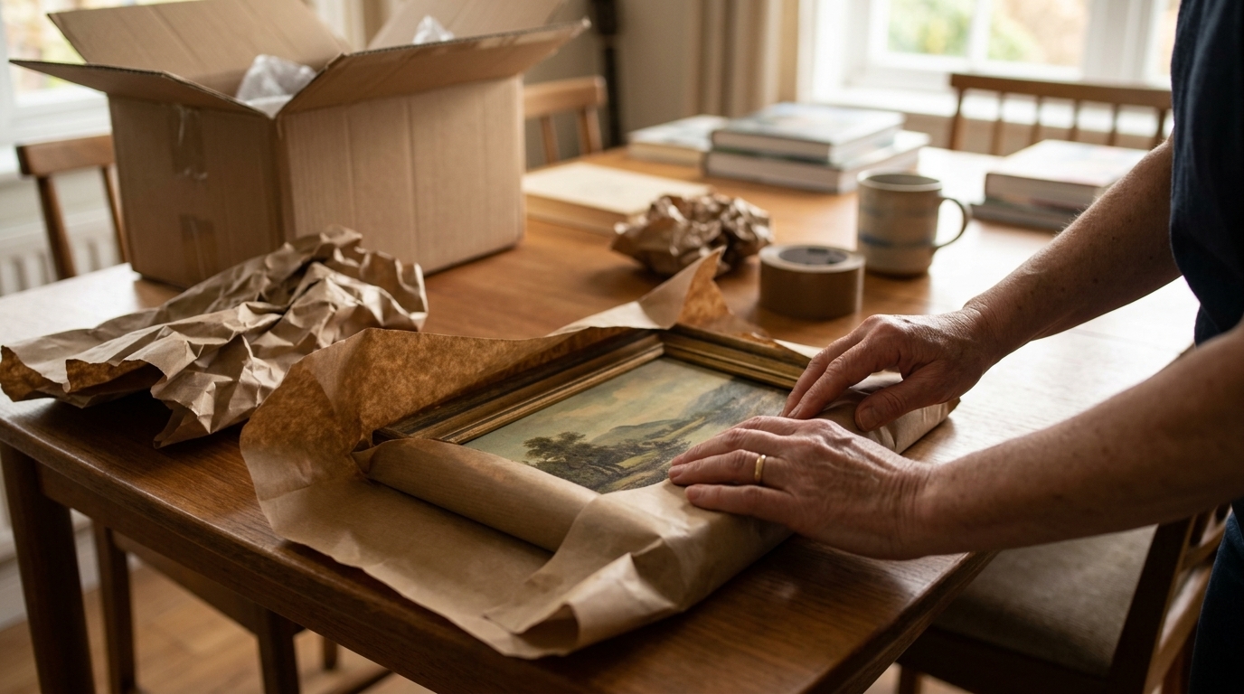 Fragile item being carefully wrapped as part of partial packing service