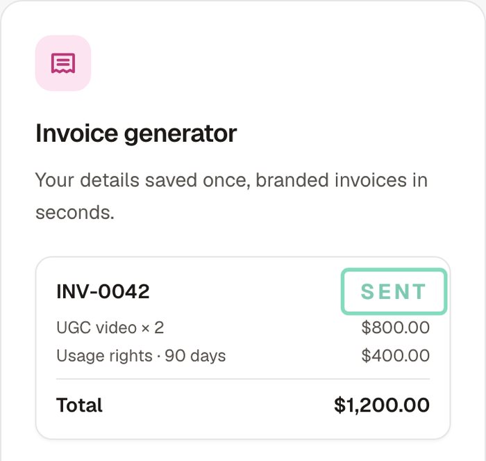 A branded invoice generated in Kora showing line items and a total