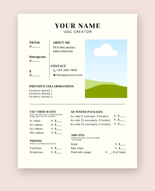 UGC rate card template