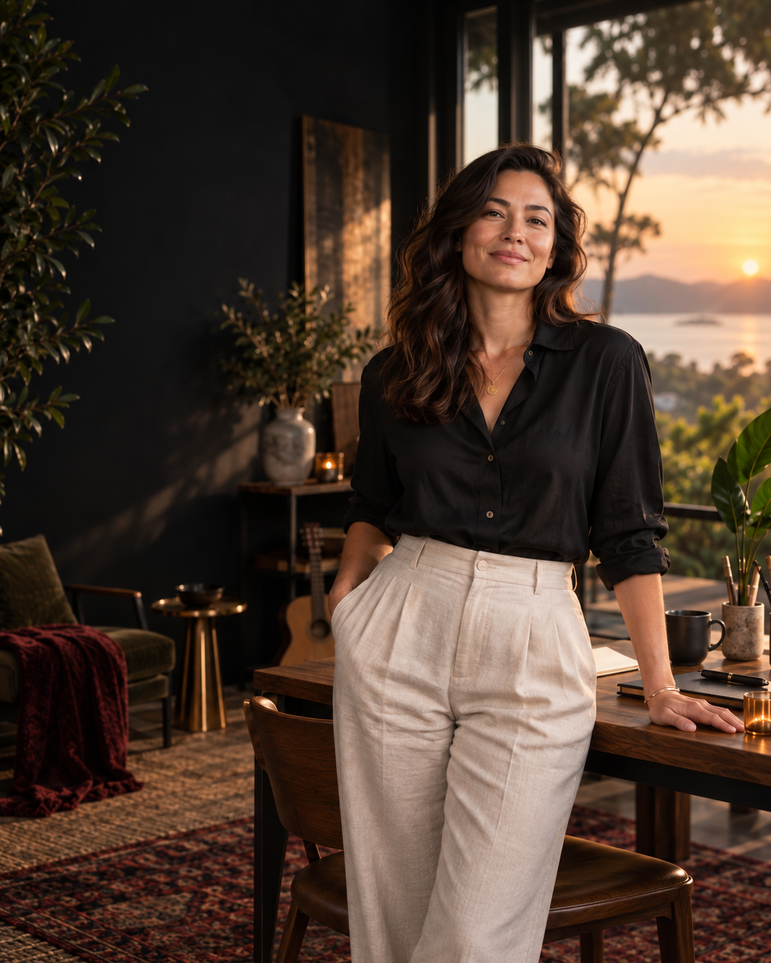 A confident creator standing in her home studio, ready to turn her knowledge into new possibilities